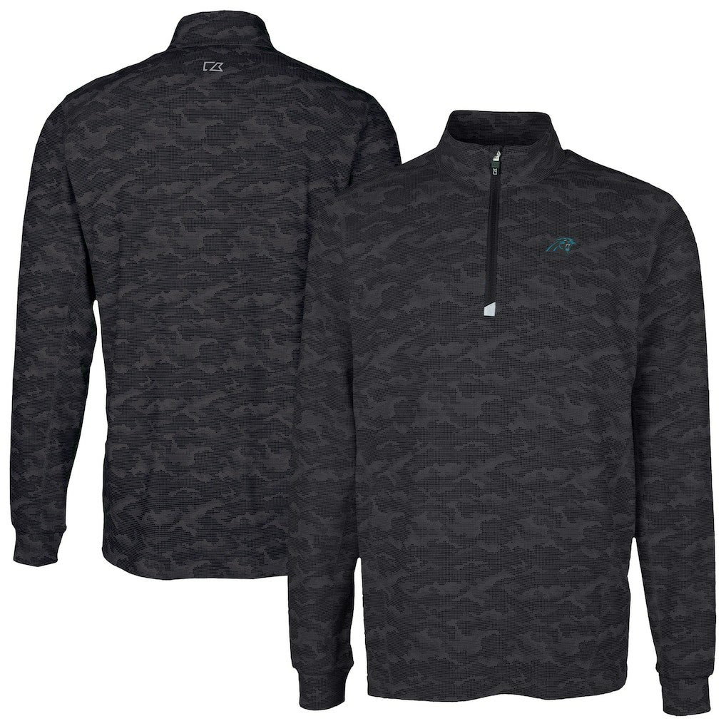 Carolina Panthers Cutter & Buck Traverse Camo Print Stretch Quarter-Zip Top Black