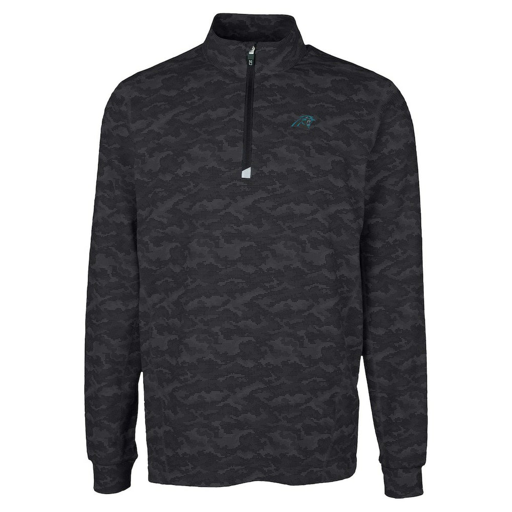 Carolina Panthers Cutter & Buck Traverse Camo Print Stretch Quarter-Zip Top Black