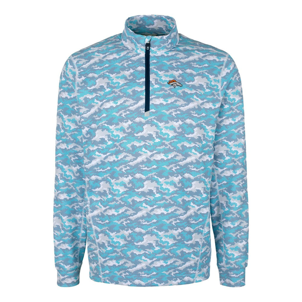 Denver Broncos Cutter & Buck Traverse Camo Print Stretch Quarter-Zip Pullover Top Blue