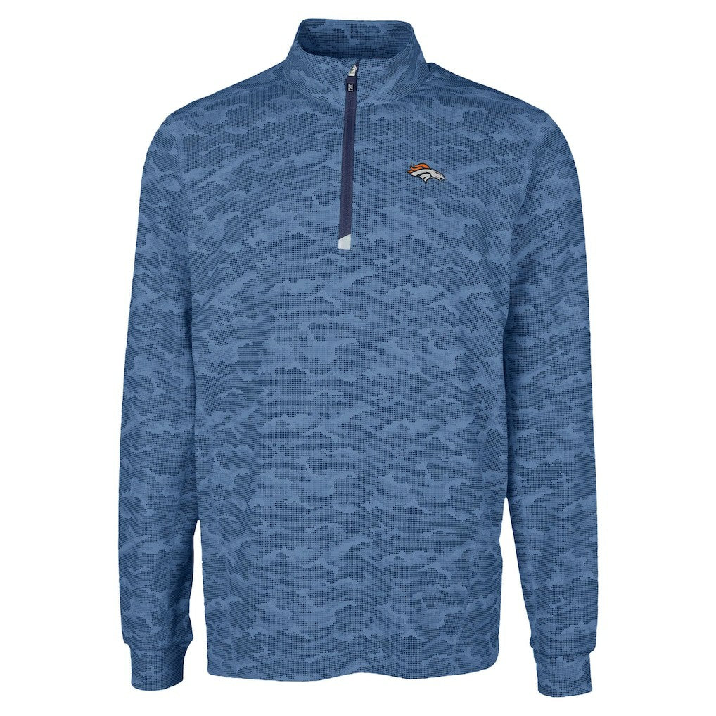 Denver Broncos Cutter & Buck Traverse Camo Print Stretch Quarter-Zip Top Navy