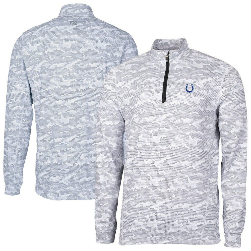 Indianapolis Colts Cutter & Buck Traverse Camo Print Stretch Quarter-Zip Top Charcoal