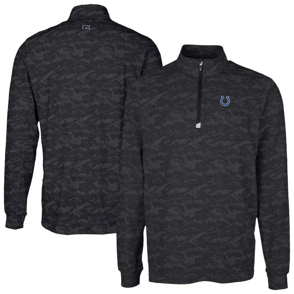 Indianapolis Colts Cutter & Buck Traverse Camo Print Stretch Quarter-Zip Top Black