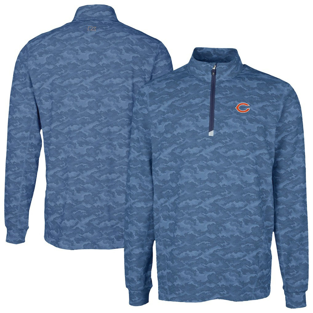 Chicago Bears Cutter & Buck Traverse Camo Print Stretch Quarter-Zip Top Navy