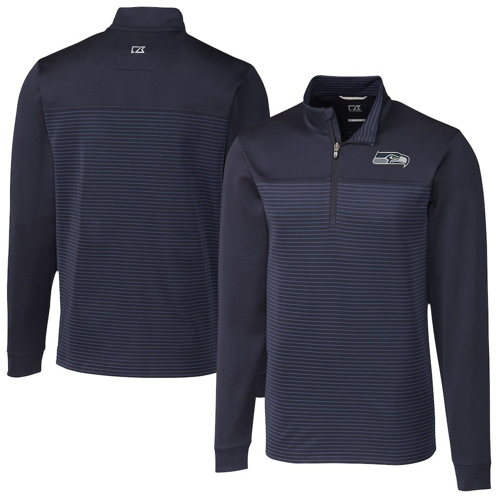 Seattle Seahawks Cutter & Buck Traverse Stripe Stretch DryTec Quarter-Zip Top Navy
