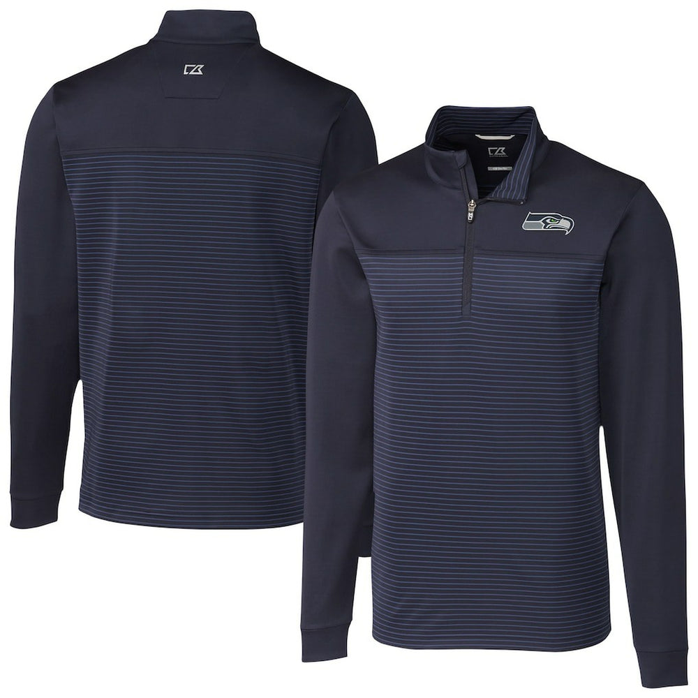 Seattle Seahawks Cutter & Buck Traverse Stripe Stretch DryTec Quarter-Zip Top Navy