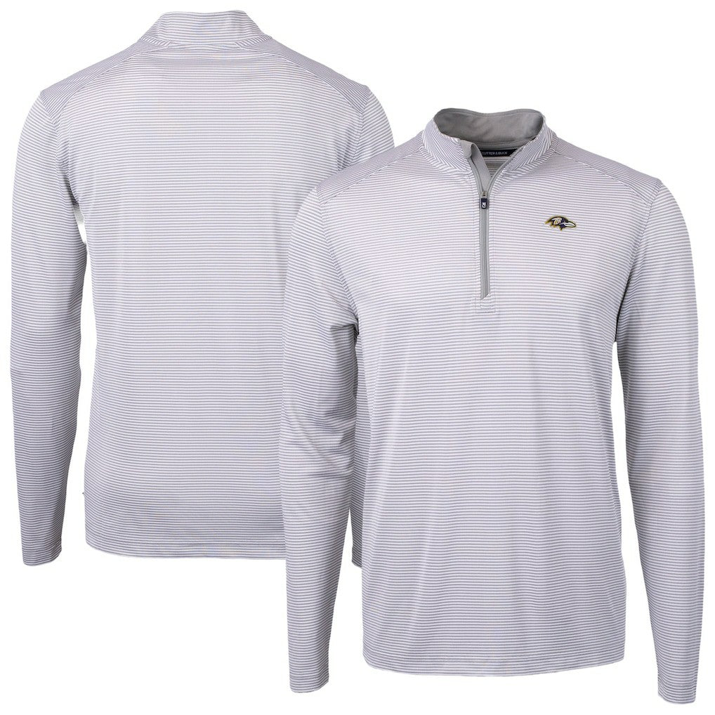 Baltimore Ravens Cutter & Buck Virtue Eco Pique Micro Stripe Quarter-Zip Jacket Gray
