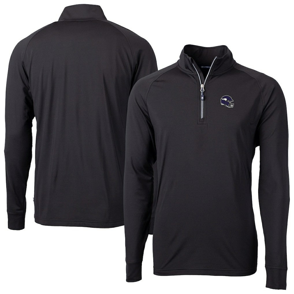 Minnesota Vikings Cutter & Buck Big & Tall Adapt Eco DryTec Raglan Quarter-Zip Jacket Black