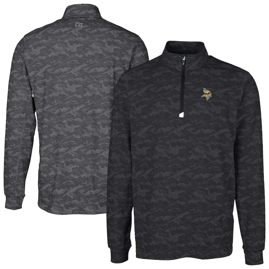 Minnesota Vikings Cutter & Buck Big & Tall Traverse Eco Camo Tri-Blend DryTec Quarter-Zip Jacket Black