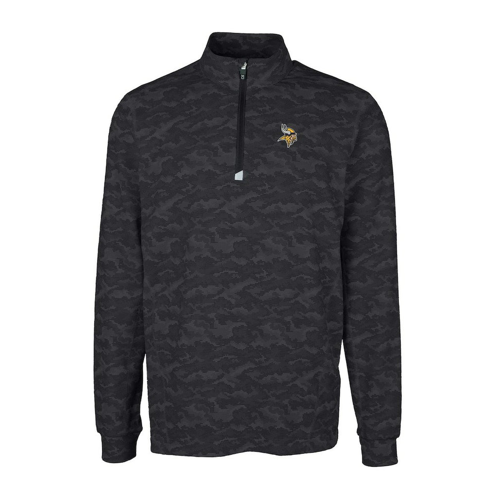 Minnesota Vikings Cutter & Buck Big & Tall Traverse Eco Camo Tri-Blend DryTec Quarter-Zip Jacket Black