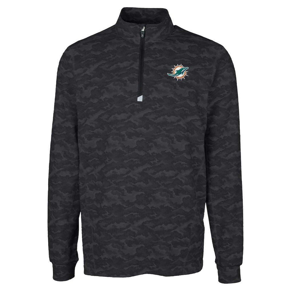 Miami Dolphins Cutter & Buck Big & Tall Traverse Eco Camo Tri-Blend DryTec Quarter-Zip Jacket Black