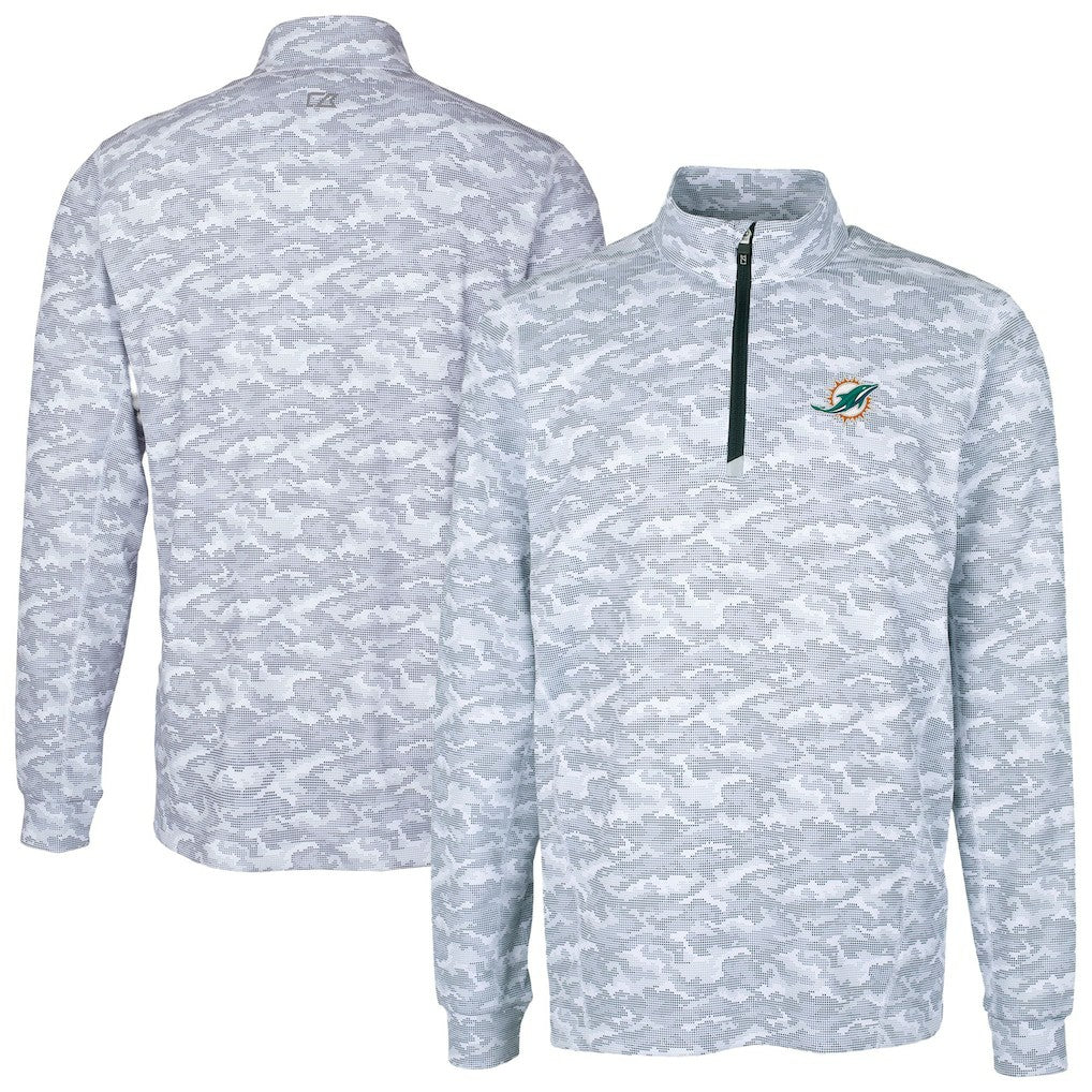 Miami Dolphins Cutter & Buck Big & Tall Traverse Eco Camo Tri-Blend DryTec Quarter-Zip Jacket Charcoal