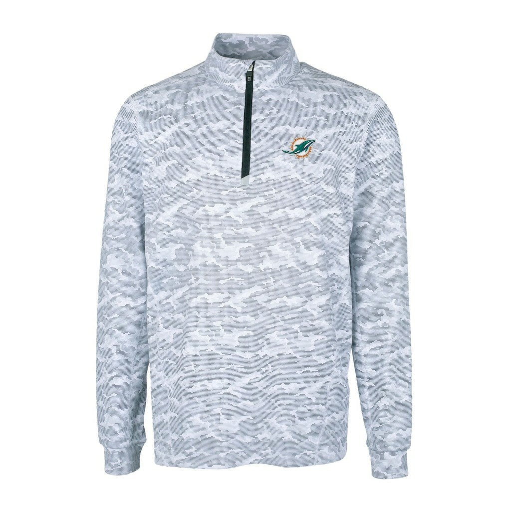 Miami Dolphins Cutter & Buck Big & Tall Traverse Eco Camo Tri-Blend DryTec Quarter-Zip Jacket Charcoal