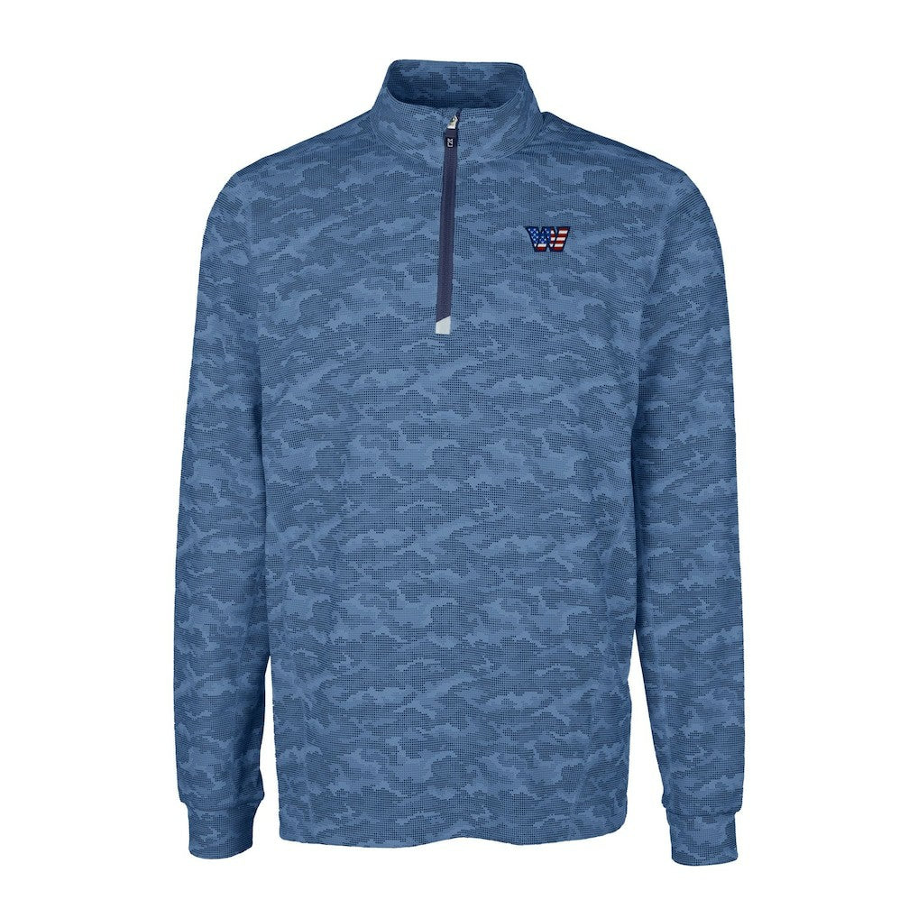 Washington Commanders Cutter & Buck Big & Tall Americana Traverse Eco Camo Tri-Blend DryTec Quarter-Zip Jacket Navy