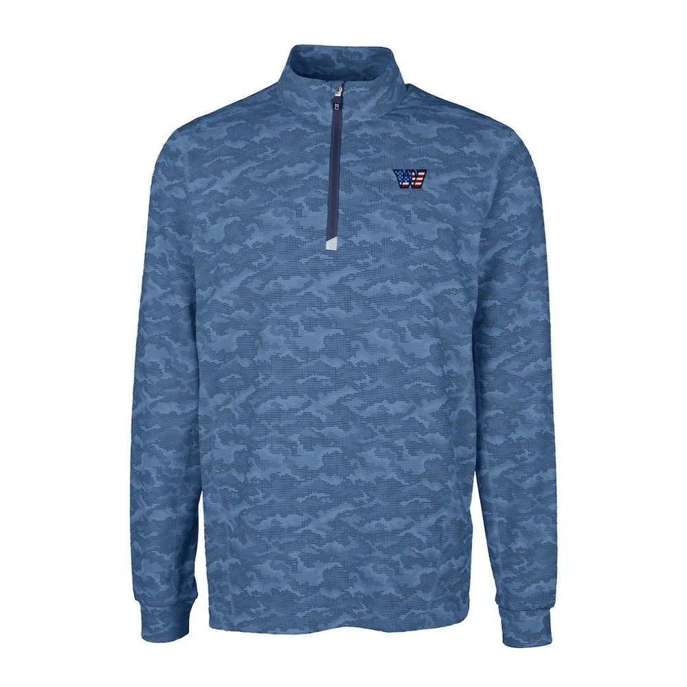 Washington Commanders Cutter & Buck Big & Tall Americana Traverse Eco Camo Tri-Blend DryTec Quarter-Zip Jacket Navy