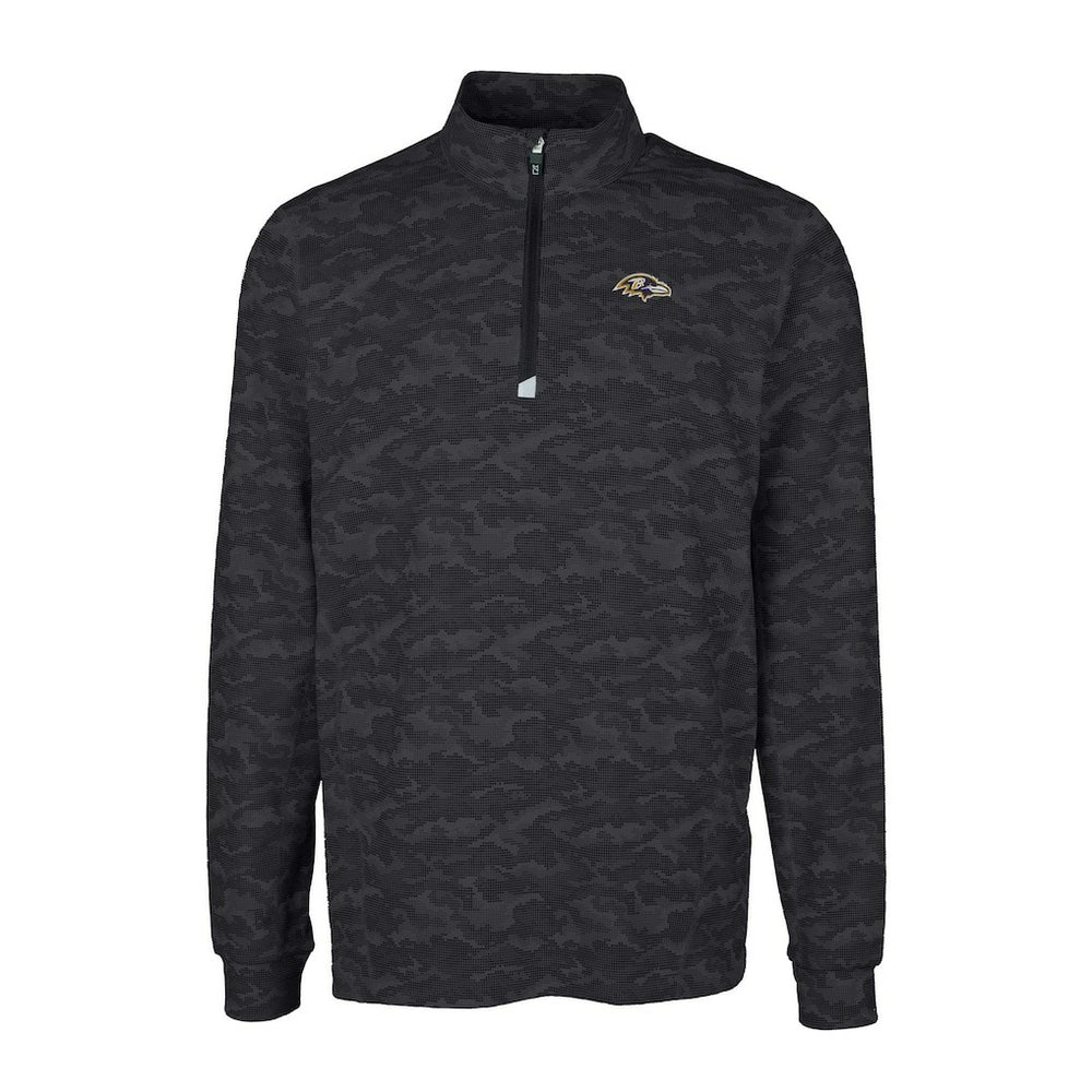 Baltimore Ravens Cutter & Buck Big & Tall Traverse Eco Camo Tri-Blend DryTec Quarter-Zip Jacket Black