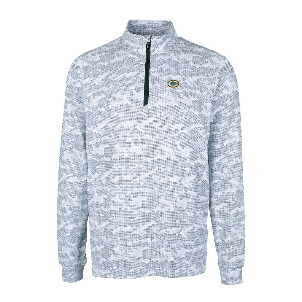 Green Bay Packers Cutter & Buck Big & Tall Traverse Eco Camo Tri-Blend DryTec Quarter-Zip Jacket Charcoal