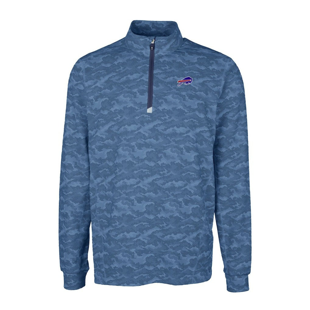 Buffalo Bills Cutter & Buck Big & Tall Traverse Eco Camo Tri-Blend DryTec Quarter-Zip Jacket Navy