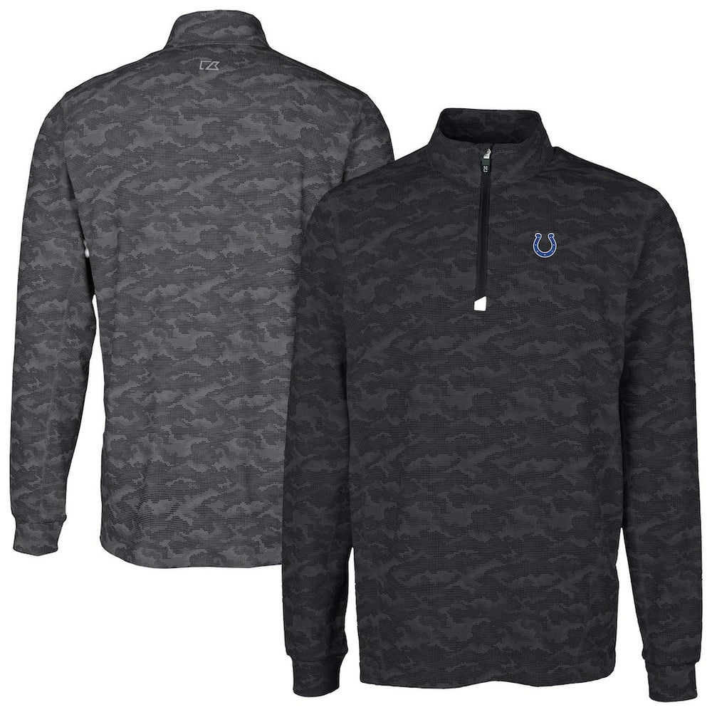 Indianapolis Colts Cutter & Buck Big & Tall Traverse Eco Camo Tri-Blend DryTec Quarter-Zip Jacket Black