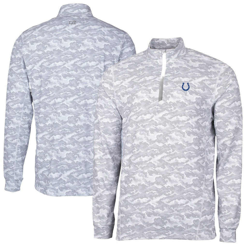 Indianapolis Colts Cutter & Buck Big & Tall Traverse Eco Camo Tri-Blend DryTec Quarter-Zip Jacket Charcoal