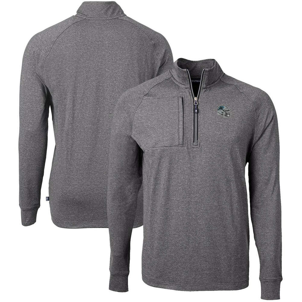 Carolina Panthers Cutter & Buck Big & Tall Adapt Eco Raglan Quarter-Zip Jacket Heather Black