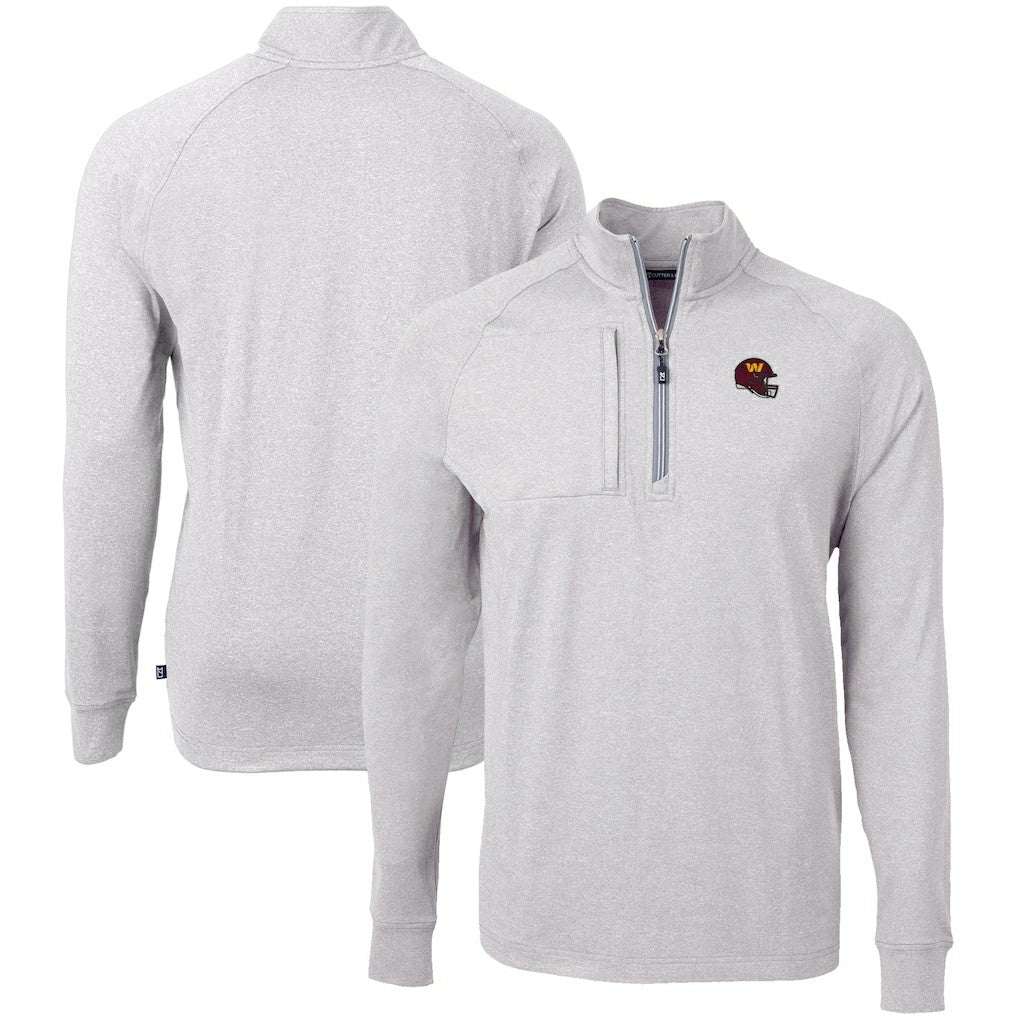 Washington Commanders Cutter & Buck Big & Tall Adapt Eco Raglan Quarter-Zip Jacket Heather Gray