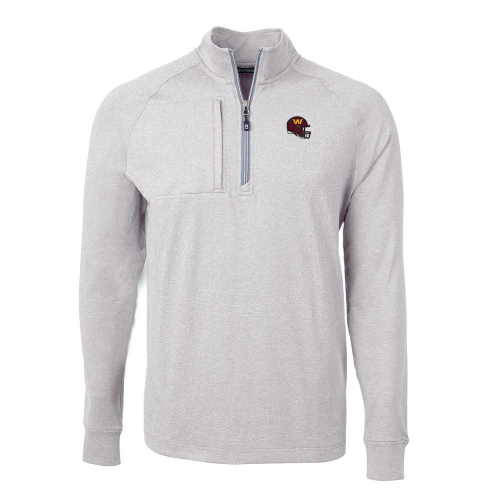 Washington Commanders Cutter & Buck Big & Tall Adapt Eco Raglan Quarter-Zip Jacket Heather Gray