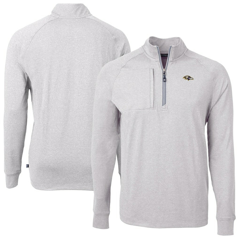 Baltimore Ravens Cutter & Buck Big & Tall Adapt Eco Raglan Quarter-Zip Jacket Heather Gray