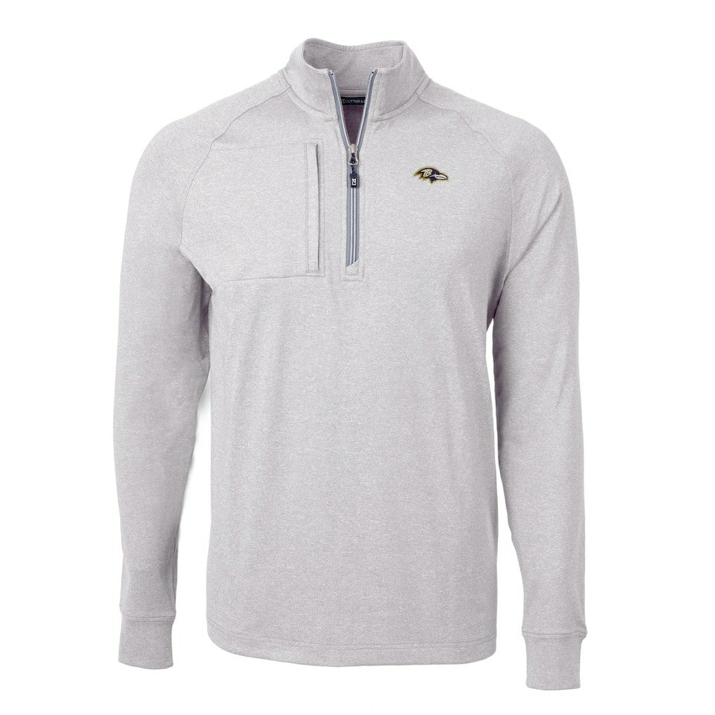 Baltimore Ravens Cutter & Buck Big & Tall Adapt Eco Raglan Quarter-Zip Jacket Heather Gray