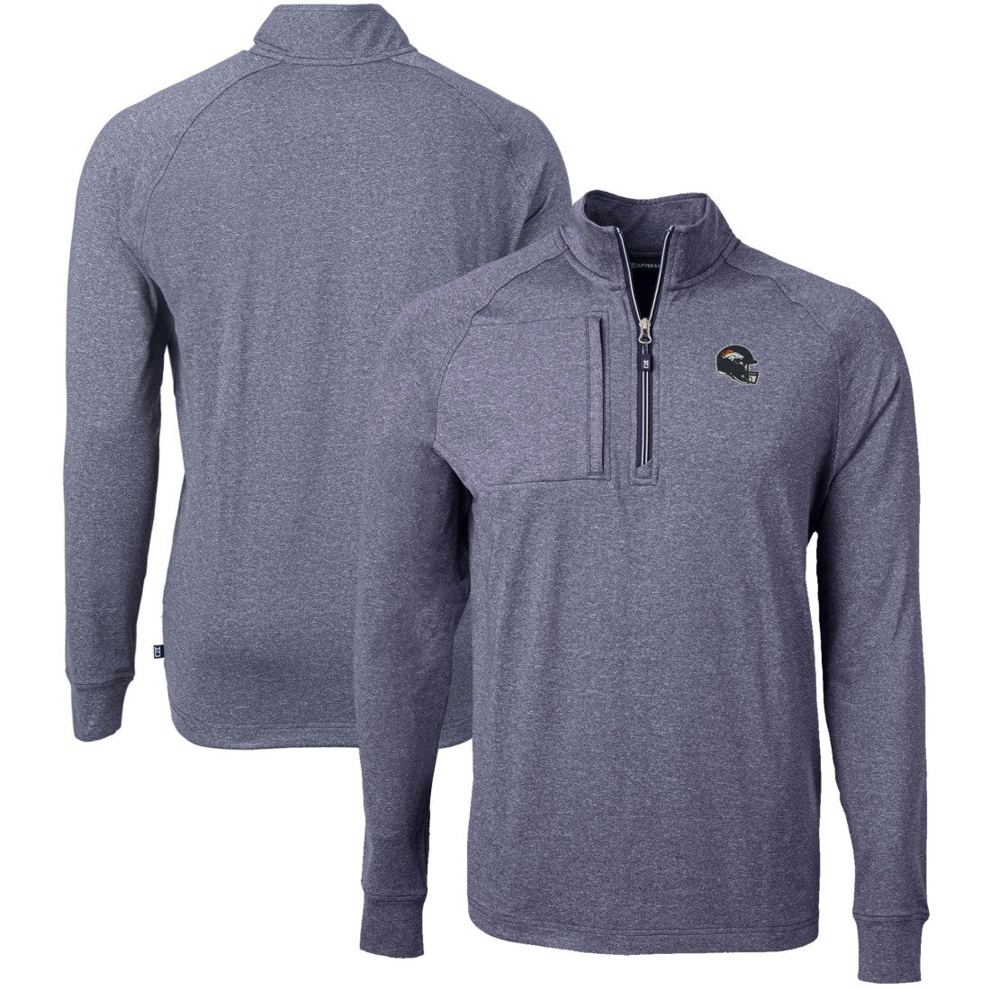 Denver Broncos Cutter & Buck Big & Tall Adapt Eco Raglan Quarter-Zip Jacket Heather Navy
