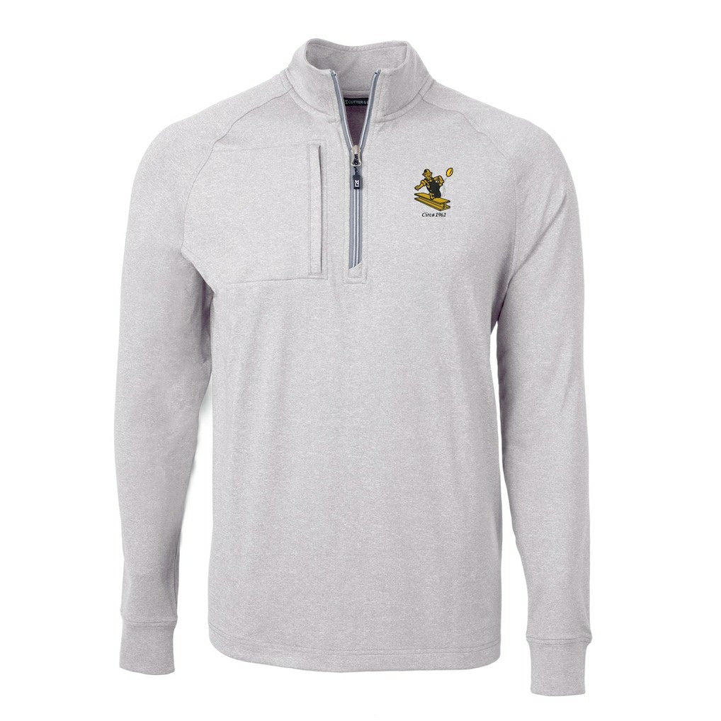Pittsburgh Steelers Cutter & Buck Big & Tall Adapt Eco Raglan Quarter-Zip Jacket Heather Gray
