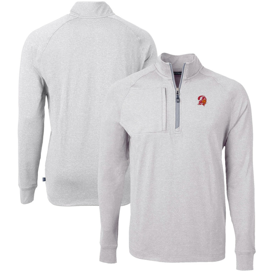 Tampa Bay Buccaneers Cutter & Buck Big & Tall Adapt Eco Raglan Quarter-Zip Jacket Heather Gray