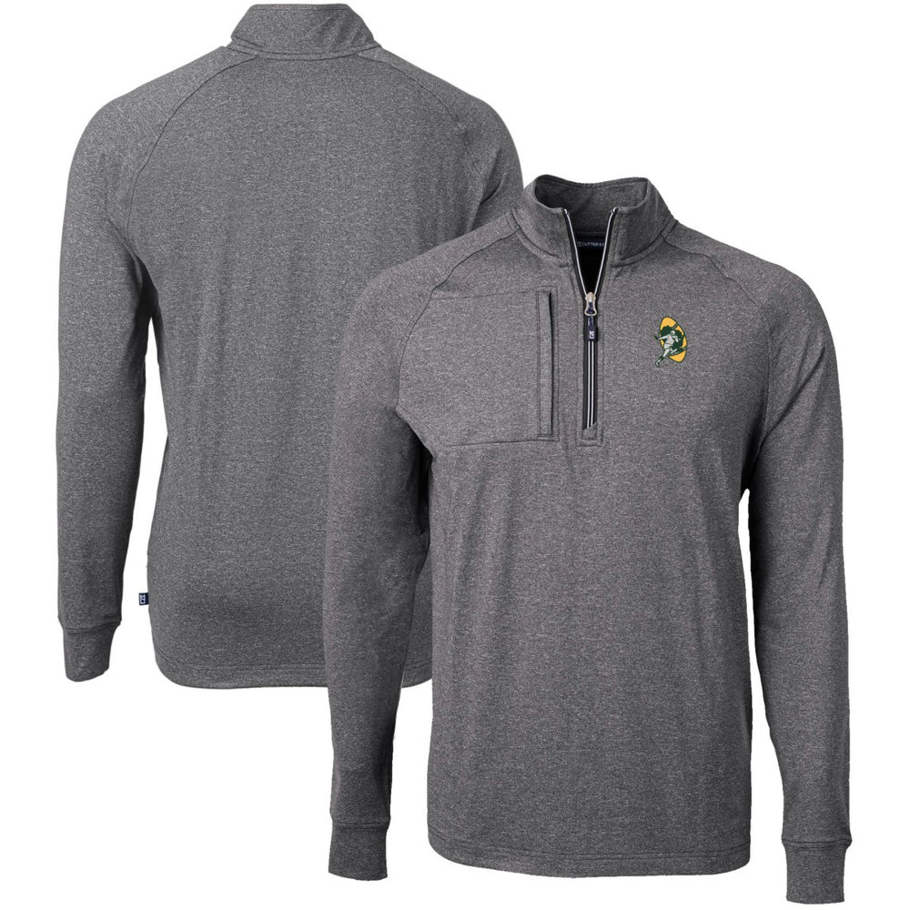 Green Bay Packers Cutter & Buck Big & Tall Adapt Eco Raglan Quarter-Zip Jacket Heather Black