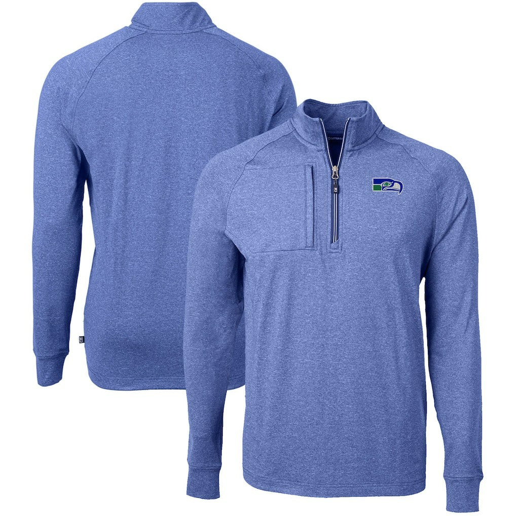 Seattle Seahawks Cutter & Buck Big & Tall Adapt Eco Raglan Quarter-Zip Jacket Heather Royal