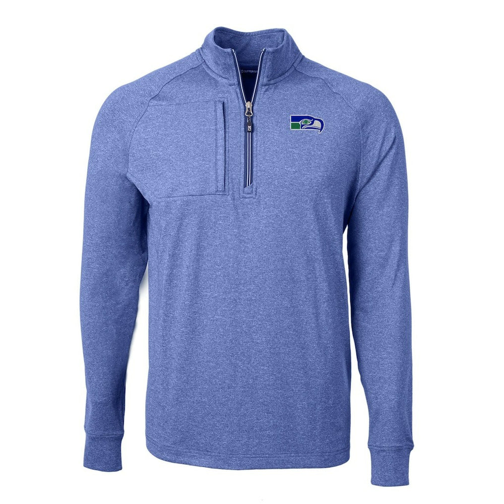 Seattle Seahawks Cutter & Buck Big & Tall Adapt Eco Raglan Quarter-Zip Jacket Heather Royal
