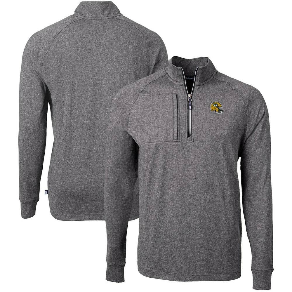 Green Bay Packers Cutter & Buck Big & Tall Adapt Eco Raglan Quarter-Zip Jacket Heather Black