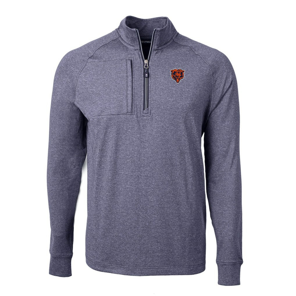 Chicago Bears Cutter & Buck Big & Tall Adapt Eco Raglan Quarter-Zip Jacket Heather Navy