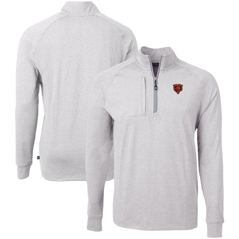 Chicago Bears Cutter & Buck Big & Tall Adapt Eco Raglan Quarter-Zip Jacket Heather Gray