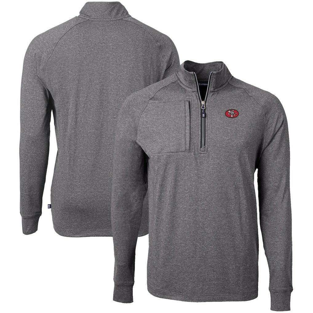 San Francisco 49ers Cutter & Buck Big & Tall Adapt Eco Raglan Quarter-Zip Jacket Heather Black