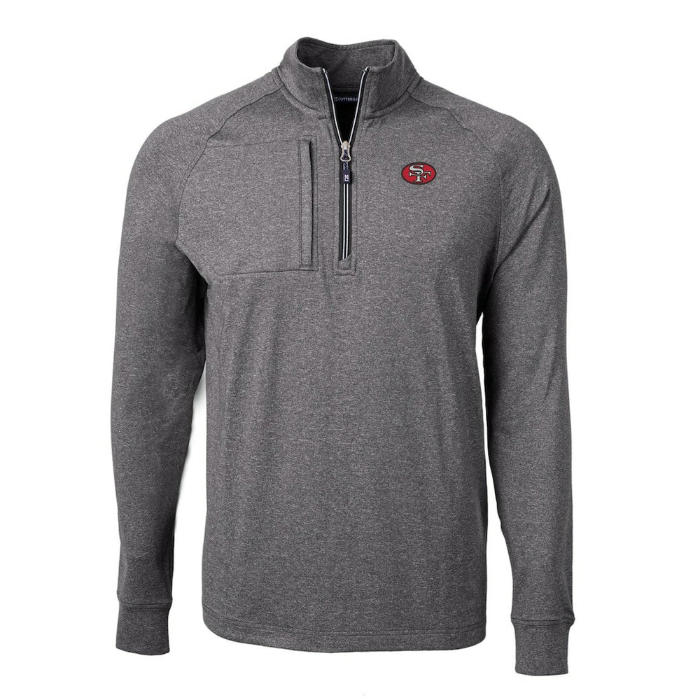 San Francisco 49ers Cutter & Buck Big & Tall Adapt Eco Raglan Quarter-Zip Jacket Heather Black