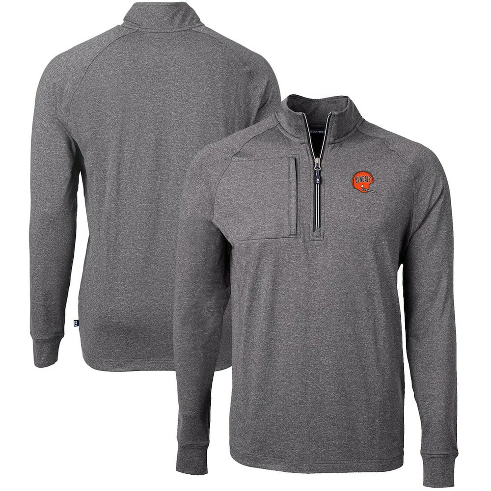 Cincinnati Bengals Cutter & Buck Big & Tall Adapt Eco Raglan Quarter-Zip Jacket Heather Black