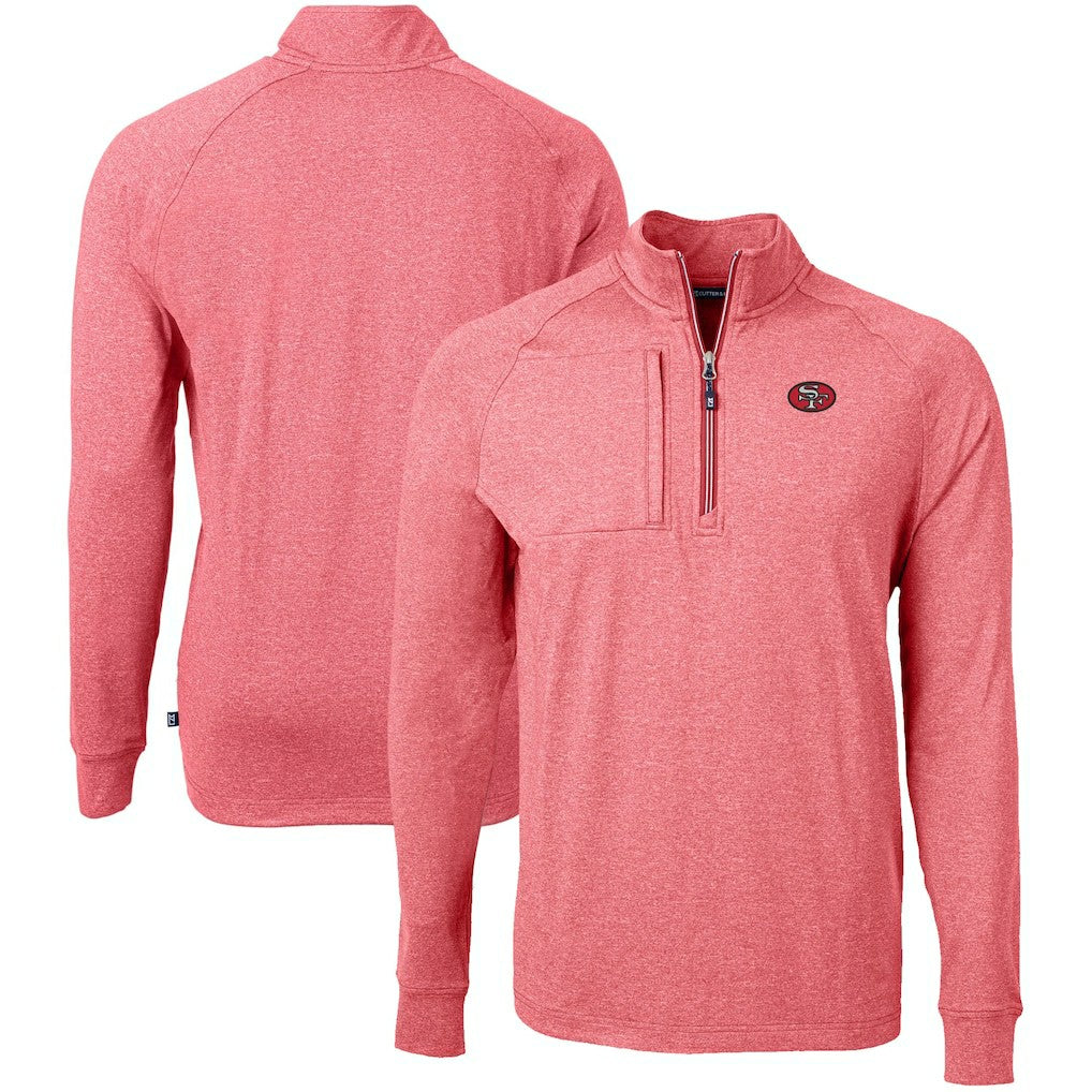 San Francisco 49ers Cutter & Buck Big & Tall Adapt Eco Raglan Quarter-Zip Jacket Heather Scarlet