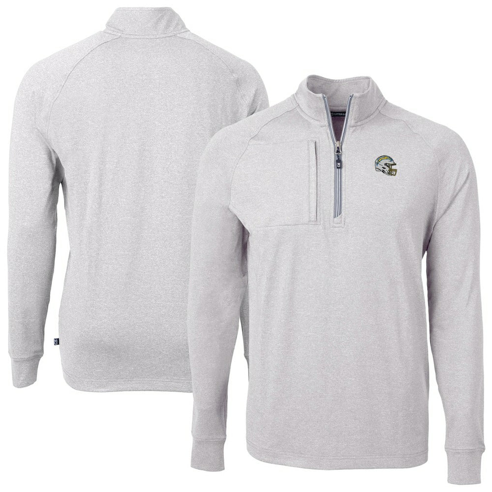 Los Angeles Chargers Cutter & Buck Big & Tall Adapt Eco Raglan Quarter-Zip Jacket Heather Gray