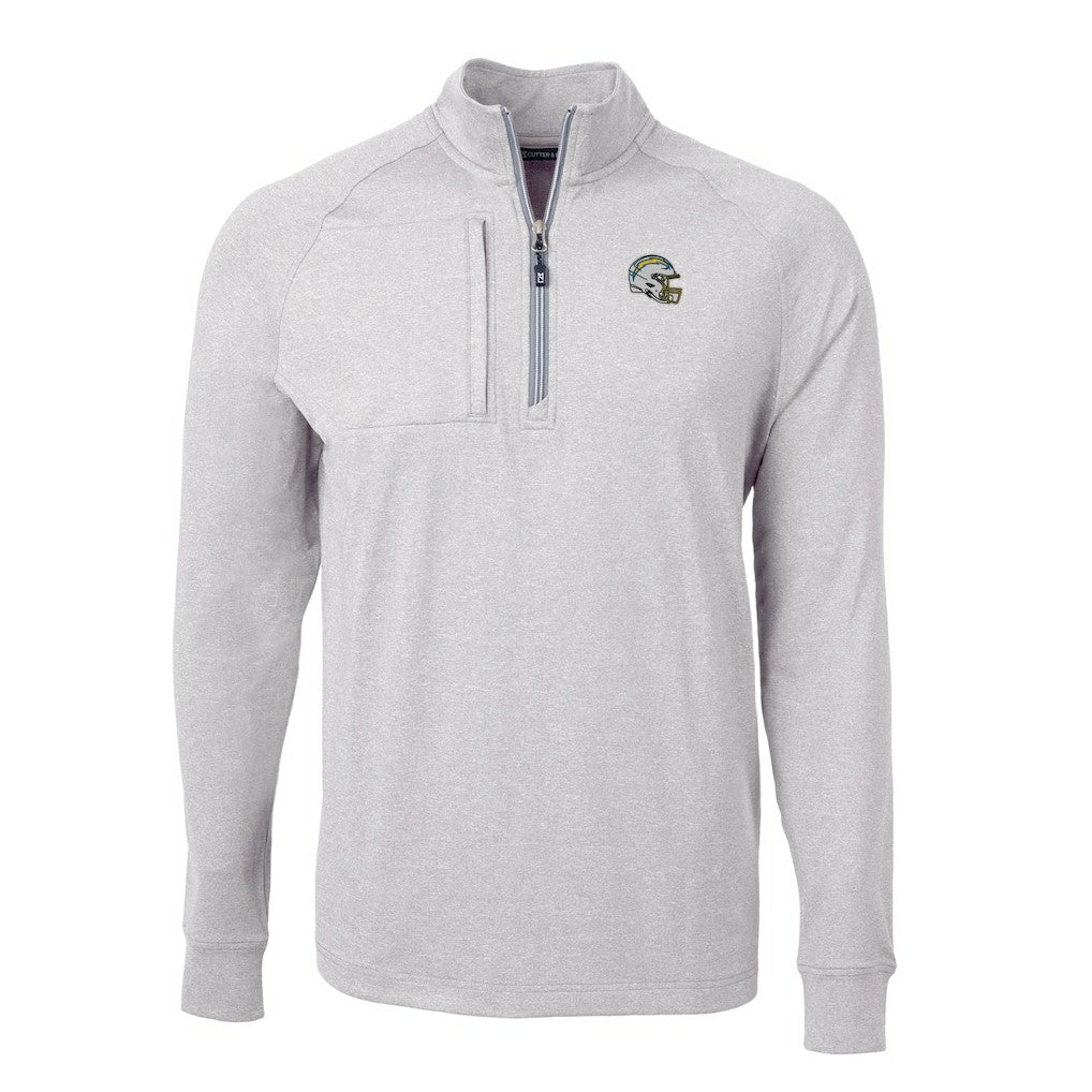 Los Angeles Chargers Cutter & Buck Big & Tall Adapt Eco Raglan Quarter-Zip Jacket Heather Gray