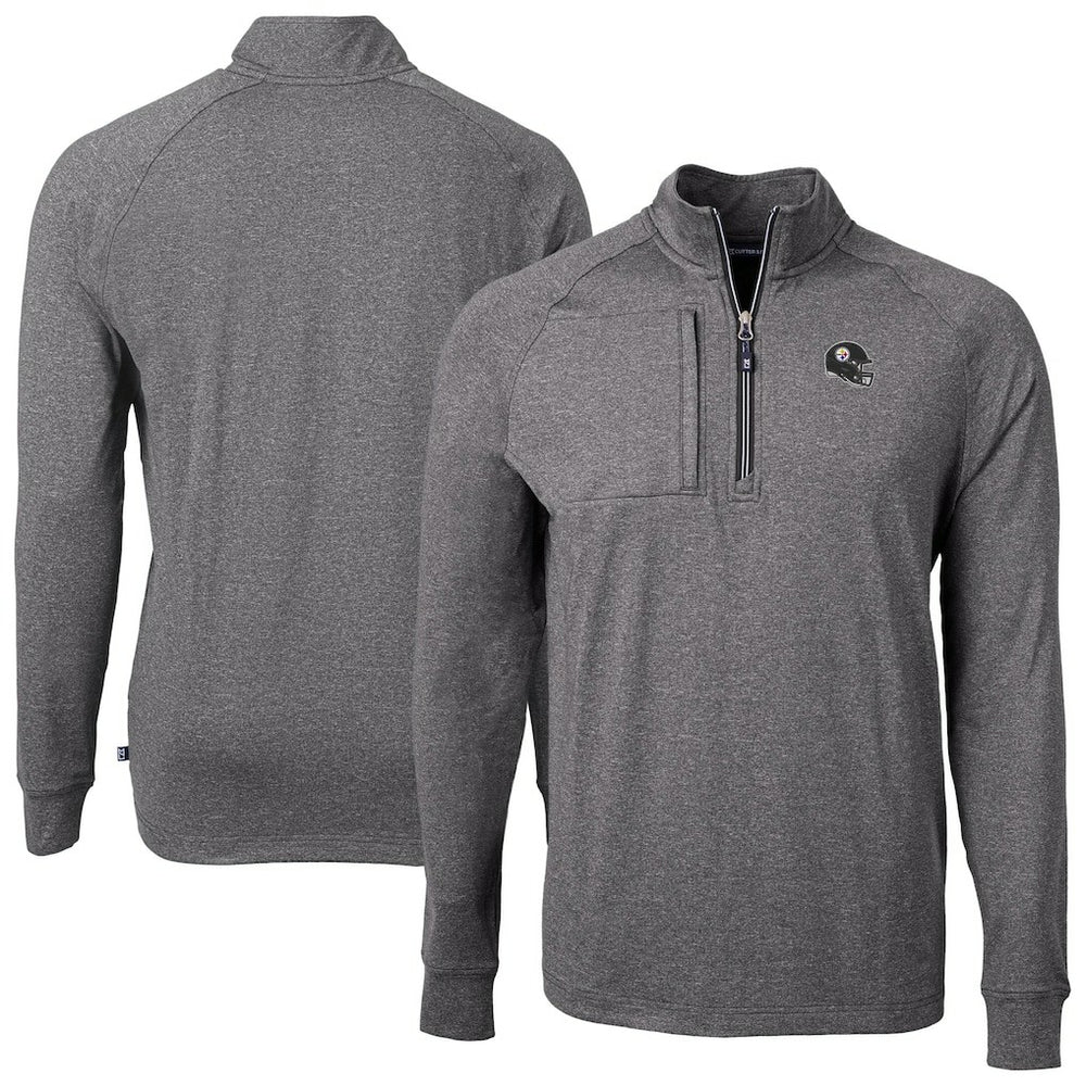 Pittsburgh Steelers Cutter & Buck Big & Tall Adapt Eco Raglan Quarter-Zip Jacket Heather Black