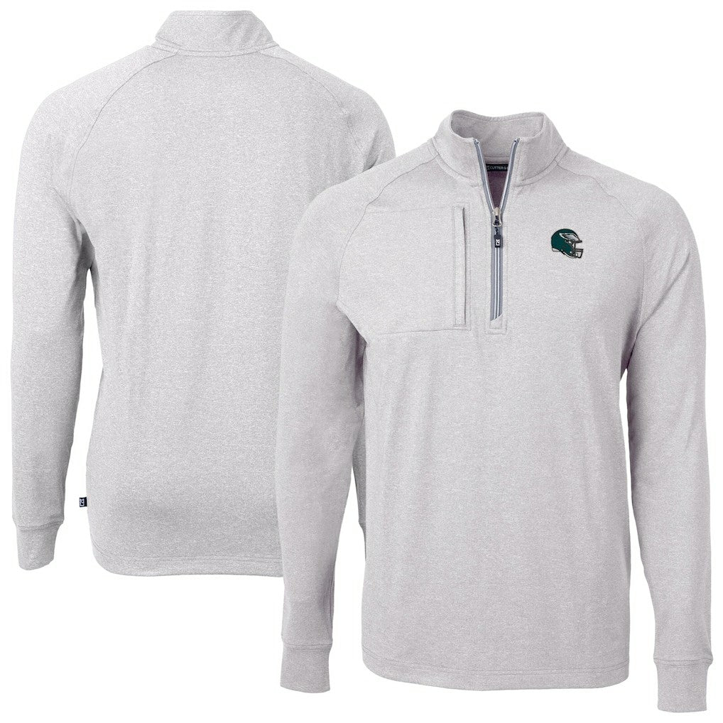 Philadelphia Eagles Cutter & Buck Big & Tall Adapt Eco Raglan Quarter-Zip Jacket Heather Gray