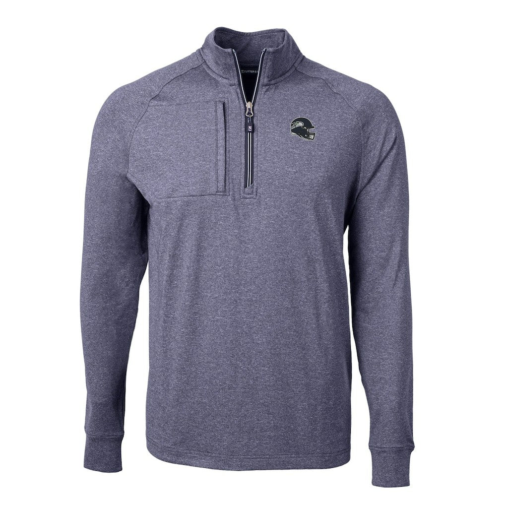 Seattle Seahawks Cutter & Buck Big & Tall Adapt Eco Raglan Quarter-Zip Jacket Heather Navy