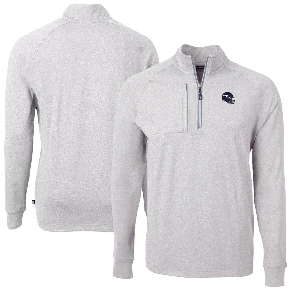 Minnesota Vikings Cutter & Buck Big & Tall Adapt Eco Raglan Quarter-Zip Jacket Heather Gray