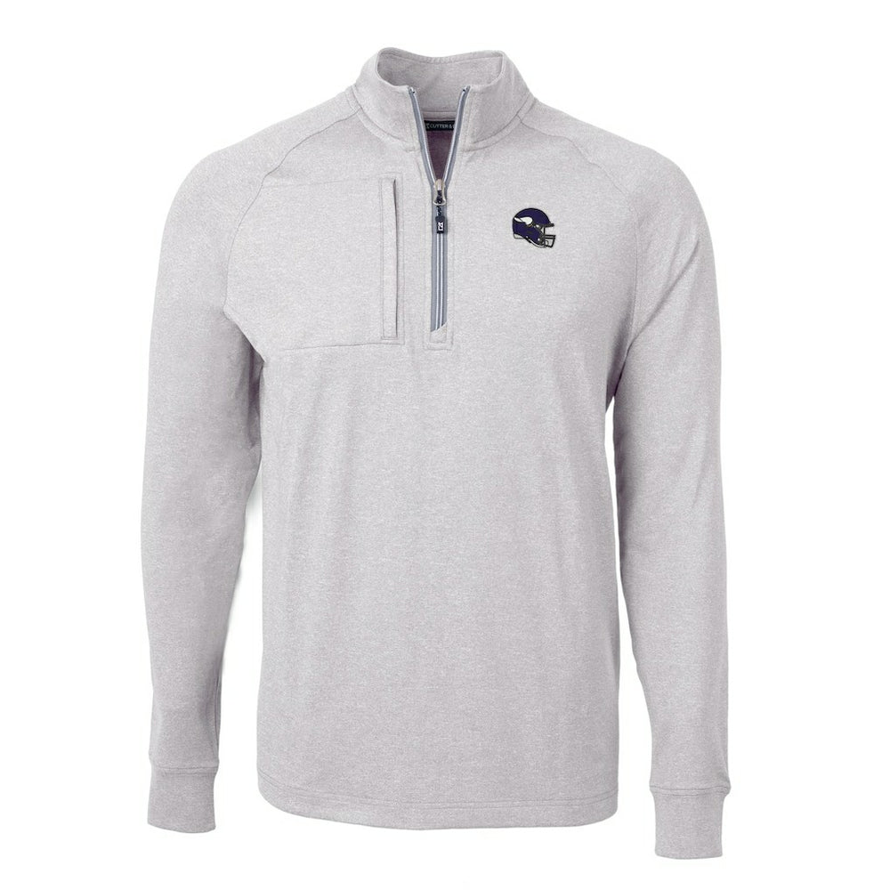 Minnesota Vikings Cutter & Buck Big & Tall Adapt Eco Raglan Quarter-Zip Jacket Heather Gray