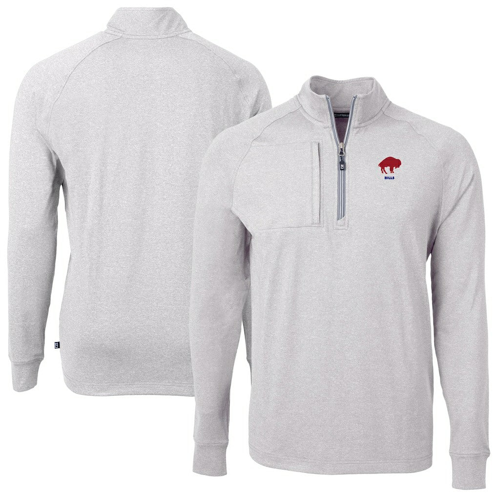 Buffalo Bills Cutter & Buck Big & Tall Adapt Eco Raglan Quarter-Zip Jacket Heather Gray