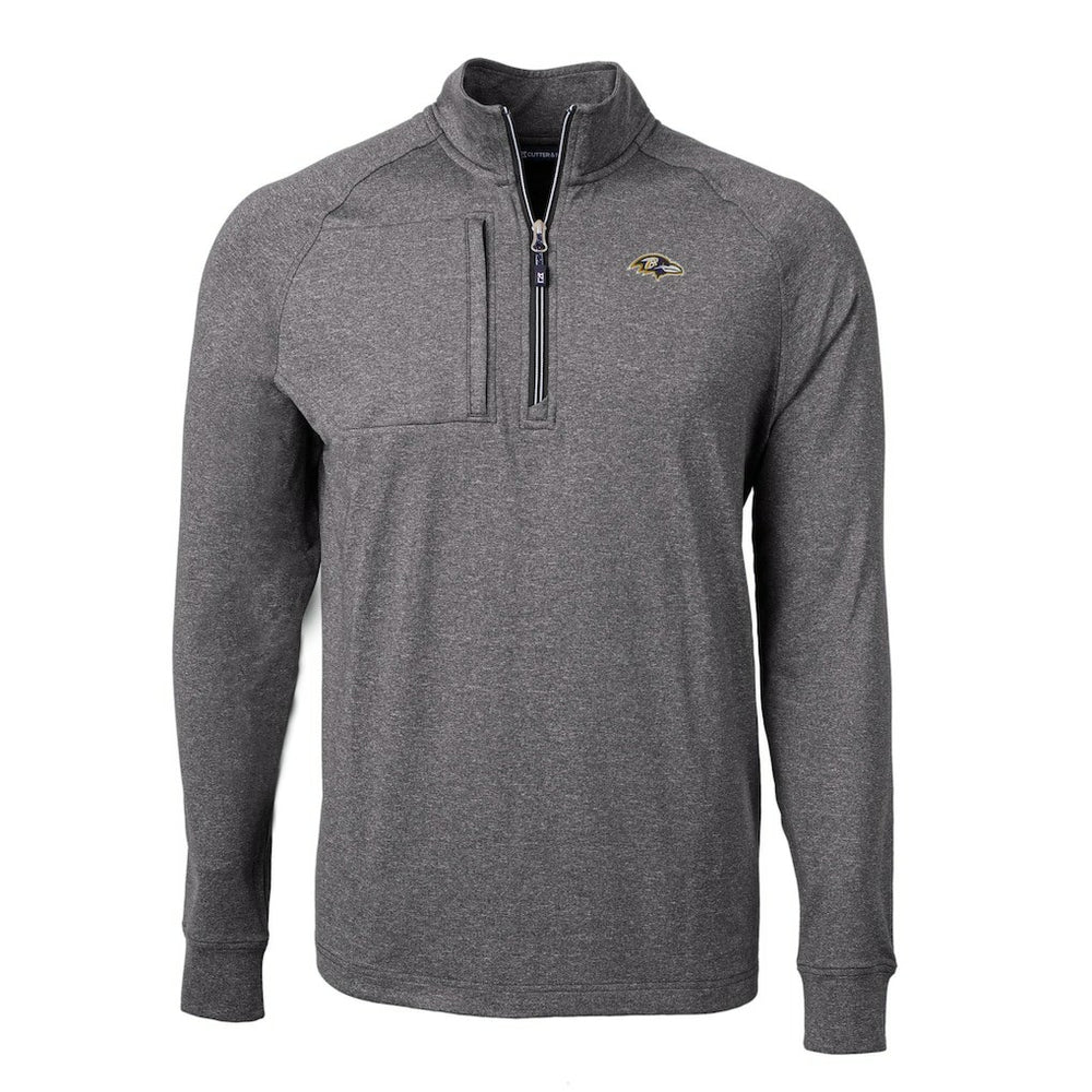 Baltimore Ravens Cutter & Buck Big & Tall Adapt Eco Raglan Quarter-Zip Jacket Heather Black